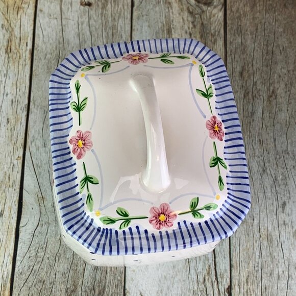 CasaFine Hand Painted Blue Polka Dot Butterfly Pink Flower Canister Jar Portugal - Picture 5 of 10